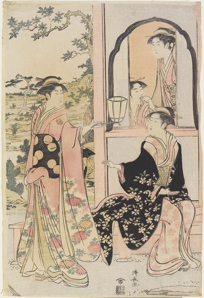 Four Women in Mitate as Ushiwaka Serenading Joruri-hime by Torii Kiyonaga